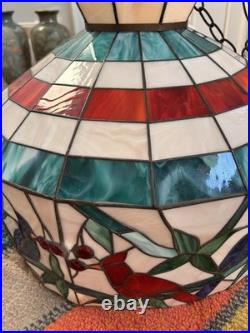 Vintage Tiffany Style Stained Glass Hanging Lamp Shade with Birds