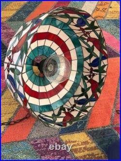 Vintage Tiffany Style Stained Glass Hanging Lamp Shade with Birds