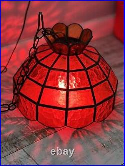 Vintage Tiffany Style Stained Glass Hanging Light Lamp Fixture MCM Swag Lamp