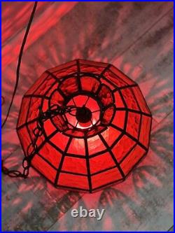 Vintage Tiffany Style Stained Glass Hanging Light Lamp Fixture MCM Swag Lamp