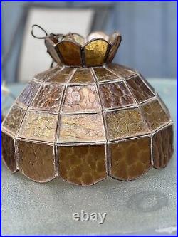 Vintage Tiffany Style Stained Glass Hanging Light Lamp Fixture MCM Swag Lamp