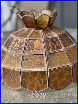 Vintage Tiffany Style Stained Glass Hanging Light Lamp Fixture MCM Swag Lamp