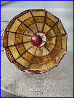 Vintage Tiffany Style Stained Glass Hanging Light Lamp Fixture MCM Swag Lamp