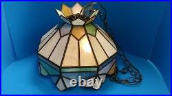 Vintage Tiffany Style Stained Glass Leaded Slag Glass Hanging Light Lamp Shade