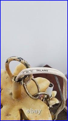 Vintage Tole Metal 6 Arm Flower Chandelier Ceiling Light F. M. C. Milano Italy