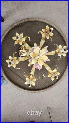 Vintage Tole Metal 6 Arm Flower Chandelier Ceiling Light F. M. C. Milano Italy