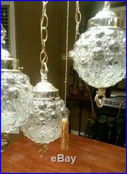 Vintage Triple Swag Lamp Bubble Glass Hanging Lamp Light Fixture