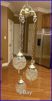 Vintage Triple Swag Lamp Bubble Glass Hanging Lamp Light Fixture
