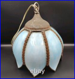 Vintage Tulip Slag Glass Hanging Lamp Blue Petal Lamp Light. Untested Read