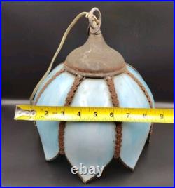 Vintage Tulip Slag Glass Hanging Lamp Blue Petal Lamp Light. Untested Read