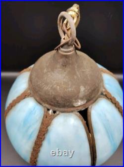 Vintage Tulip Slag Glass Hanging Lamp Blue Petal Lamp Light. Untested Read