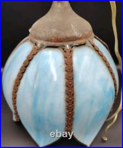 Vintage Tulip Slag Glass Hanging Lamp Blue Petal Lamp Light. Untested Read