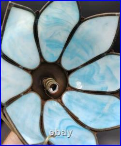 Vintage Tulip Slag Glass Hanging Lamp Blue Petal Lamp Light. Untested Read