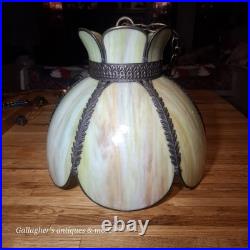 Vintage Tulip Slag Glass Hanging Lamp Green 8 Petal MCM Swag Lamp Light