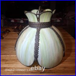 Vintage Tulip Slag Glass Hanging Lamp Green 8 Petal MCM Swag Lamp Light