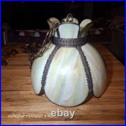 Vintage Tulip Slag Glass Hanging Lamp Green 8 Petal MCM Swag Lamp Light Vintage Tulip Slag Glass Hanging Lamp Green 8 Petal MCM Swag Lamp Light