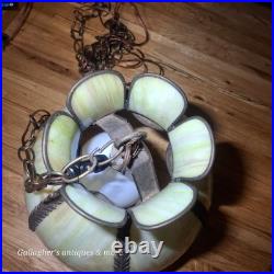 Vintage Tulip Slag Glass Hanging Lamp Green 8 Petal MCM Swag Lamp Light Vintage Tulip Slag Glass Hanging Lamp Green 8 Petal MCM Swag Lamp Light