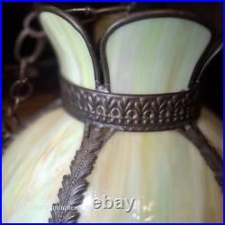 Vintage Tulip Slag Glass Hanging Lamp Green 8 Petal MCM Swag Lamp Light