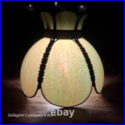 Vintage Tulip Slag Glass Hanging Lamp Green 8 Petal MCM Swag Lamp Light