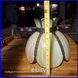 Vintage Tulip Slag Glass Hanging Lamp Green 8 Petal MCM Swag Lamp Light