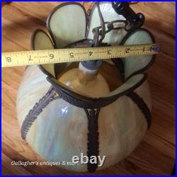 Vintage Tulip Slag Glass Hanging Lamp Green 8 Petal MCM Swag Lamp Light