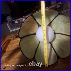 Vintage Tulip Slag Glass Hanging Lamp Green 8 Petal MCM Swag Lamp Light