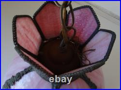 Vintage Tulip Slag Glass Hanging Lamp Pink 6 Petal Swag Lamp Light