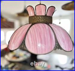 Vintage Tulip Slag Glass Hanging Lamp Pink 8 Petal MCM Swag Lamp Light Vintage Tulip Slag Glass Hanging Lamp Pink 8 Petal MCM Swag Lamp Light