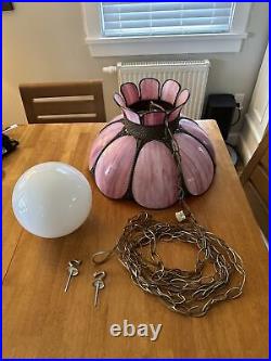 Vintage Tulip Slag Glass Hanging Lamp Pink 8 Petal MCM Swag Lamp Light