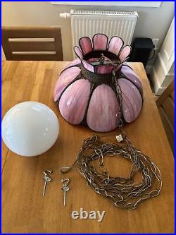 Vintage Tulip Slag Glass Hanging Lamp Pink 8 Petal MCM Swag Lamp Light Vintage Tulip Slag Glass Hanging Lamp Pink 8 Petal MCM Swag Lamp Light