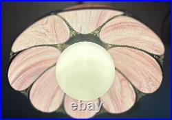 Vintage Tulip Slag Glass Hanging Lamp Pink 8 Petal MCM Swag Lamp Light