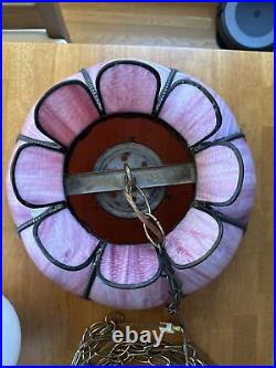 Vintage Tulip Slag Glass Hanging Lamp Pink 8 Petal MCM Swag Lamp Light