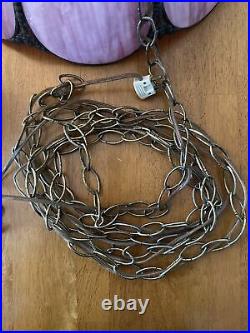 Vintage Tulip Slag Glass Hanging Lamp Pink 8 Petal MCM Swag Lamp Light