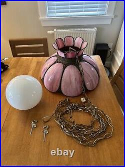 Vintage Tulip Slag Glass Hanging Lamp Pink 8 Petal MCM Swag Lamp Light