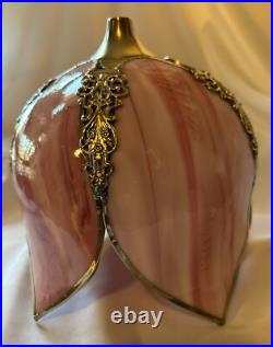 Vintage Tulip Slag Glass Hanging Lamp Pink Petal Swag Lamp Light Fixture