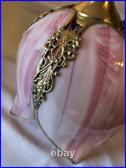 Vintage Tulip Slag Glass Hanging Lamp Pink Petal Swag Lamp Light Fixture