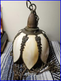 Vintage Tulip Slag Glass Hanging Light / Lamp Pre-owned
