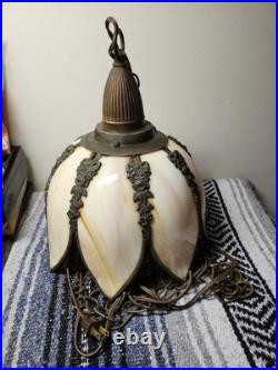 Vintage Tulip Slag Glass Hanging Light / Lamp Pre-owned