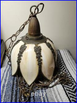 Vintage Tulip Slag Glass Hanging Light / Lamp Pre-owned