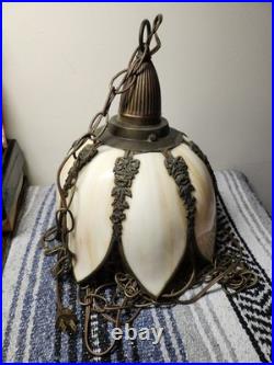 Vintage Tulip Slag Glass Hanging Light / Lamp Pre-owned