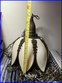 Vintage Tulip Slag Glass Hanging Light / Lamp Pre-owned