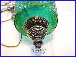 Vintage Turquoise/Green Glass Cylinder Hanging Swag Lamp