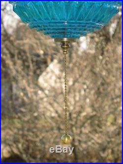 Vintage Turquoise Swag Lamp Type Hanging Ceiling Fixture Light with Pull Chain