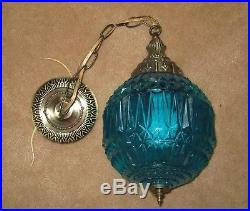 Vintage Turquoise Swag Lamp Type Hanging Ceiling Fixture Light with Pull Chain