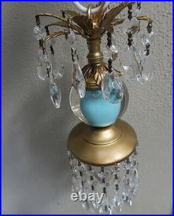 Vintage Turquoise aqua blue glass globe tole Brass SWAG lamp lantern chandelier