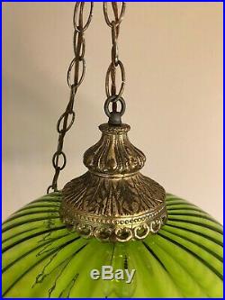 Vintage UFO Hanging Swag Lamp Green Colored Glass Globe MCM Orb