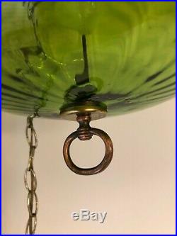 Vintage UFO Hanging Swag Lamp Green Colored Glass Globe MCM Orb