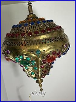 Vintage Underwriters Laboratories Jewel Gold Hanging Lamp Fixture Light RARE Set