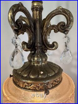 Vintage Unique Rare Hanging Swag Lamp Etched Glass Birds, Flowers Intricate