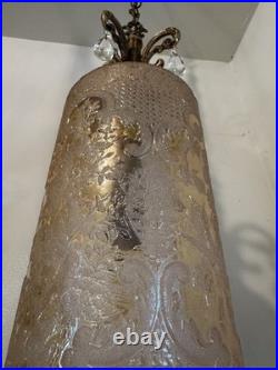 Vintage Unique Rare Hanging Swag Lamp Etched Glass Birds, Flowers Intricate
